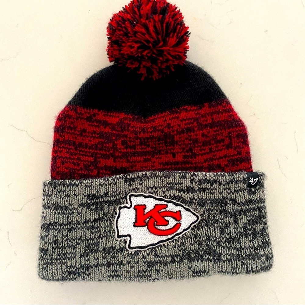 Kansas City Chiefs Embroidered Logo Red, Grey, Black Beanie Hat Chiefs Patch